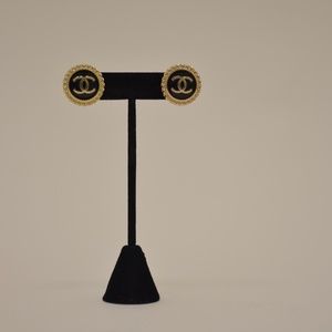 Black Chanel Button Earrings